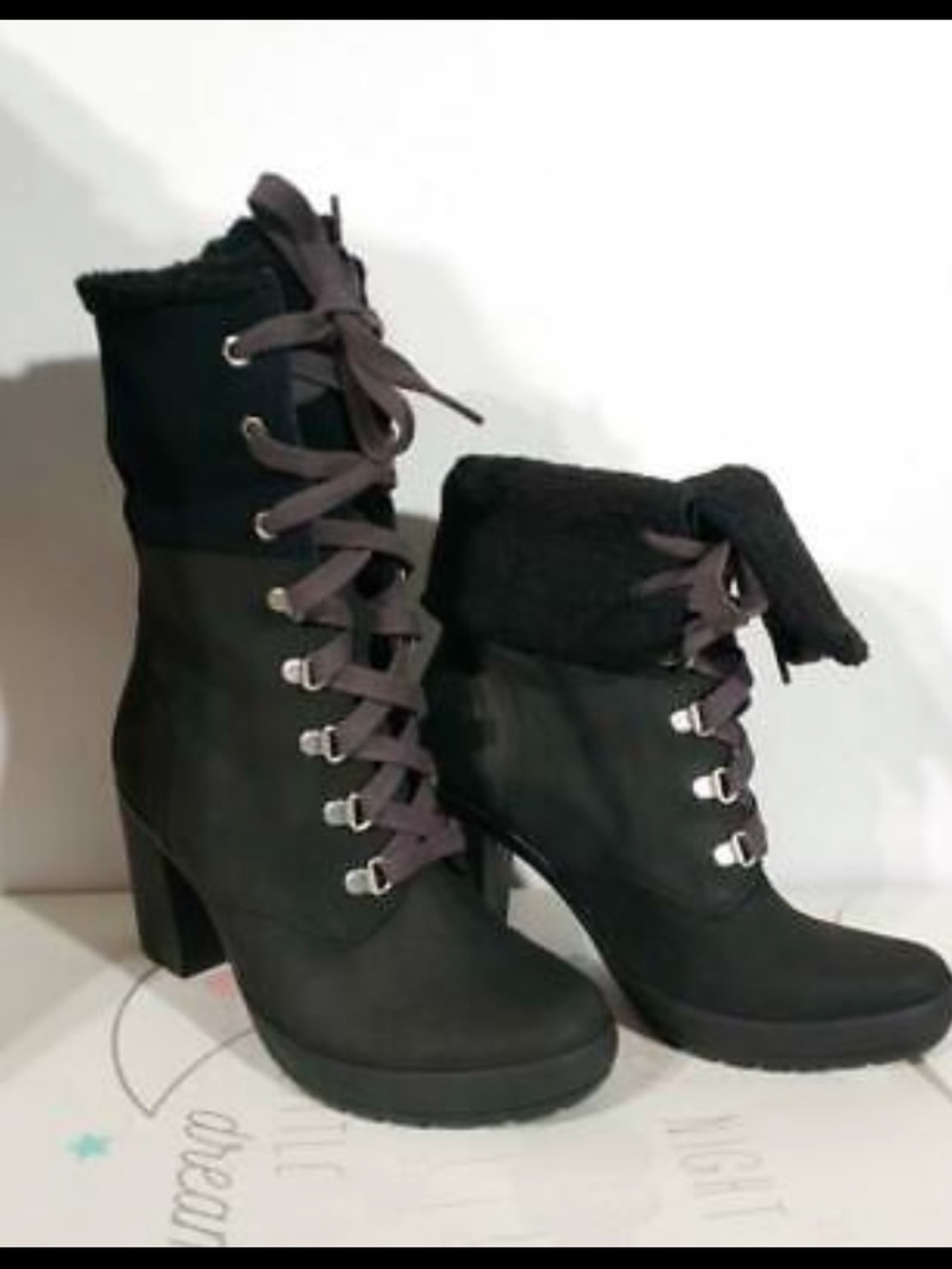 Timberland Camdale Foldover Black Lace-Up Women's Heeled Ankle Boots